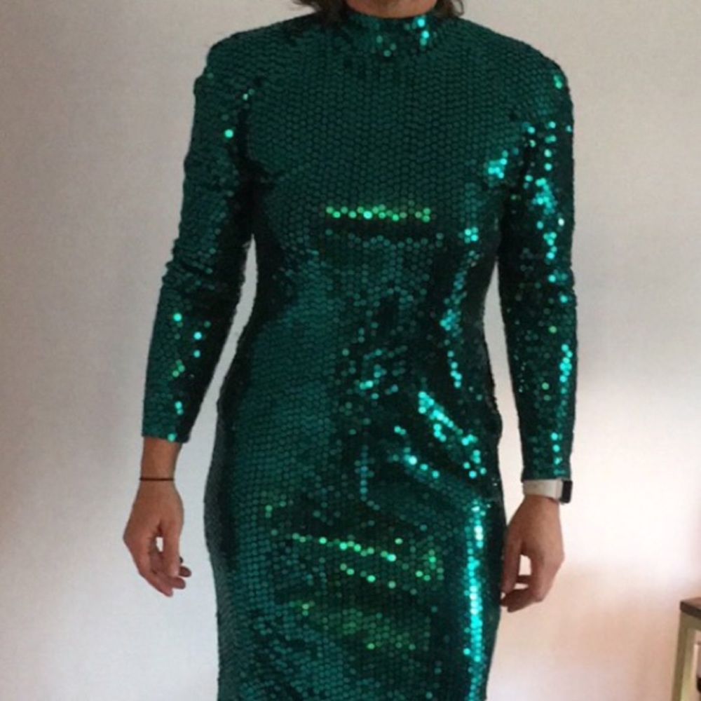 Oleg Cassini Vintage Sequin Gown - Green - Picture 6 of 7